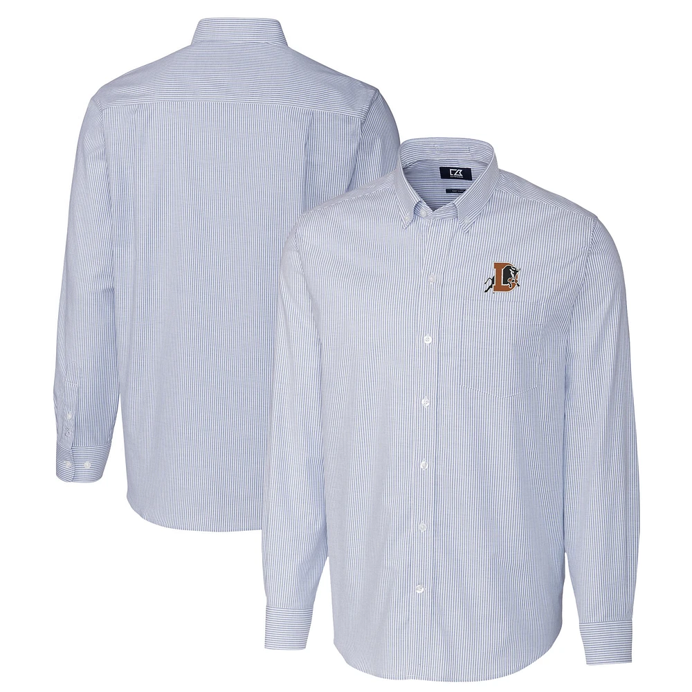 Men's Cutter & Buck Blue Durham Bulls Oxford Stretch Stripe Long Sleeve Button-Down Dress Shirt