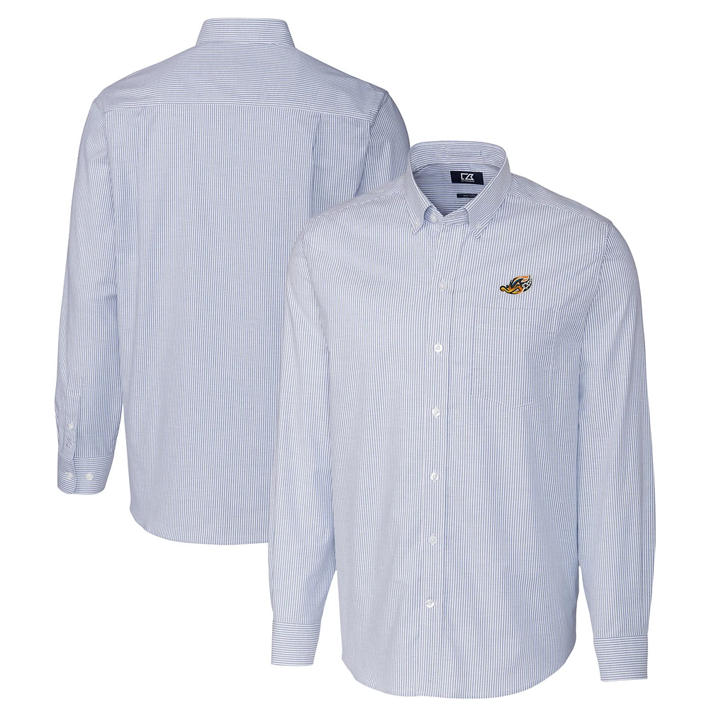 Men's Cutter & Buck Blue Akron RubberDucks Oxford Stretch Stripe Long Sleeve Button-Down Dress Shirt
