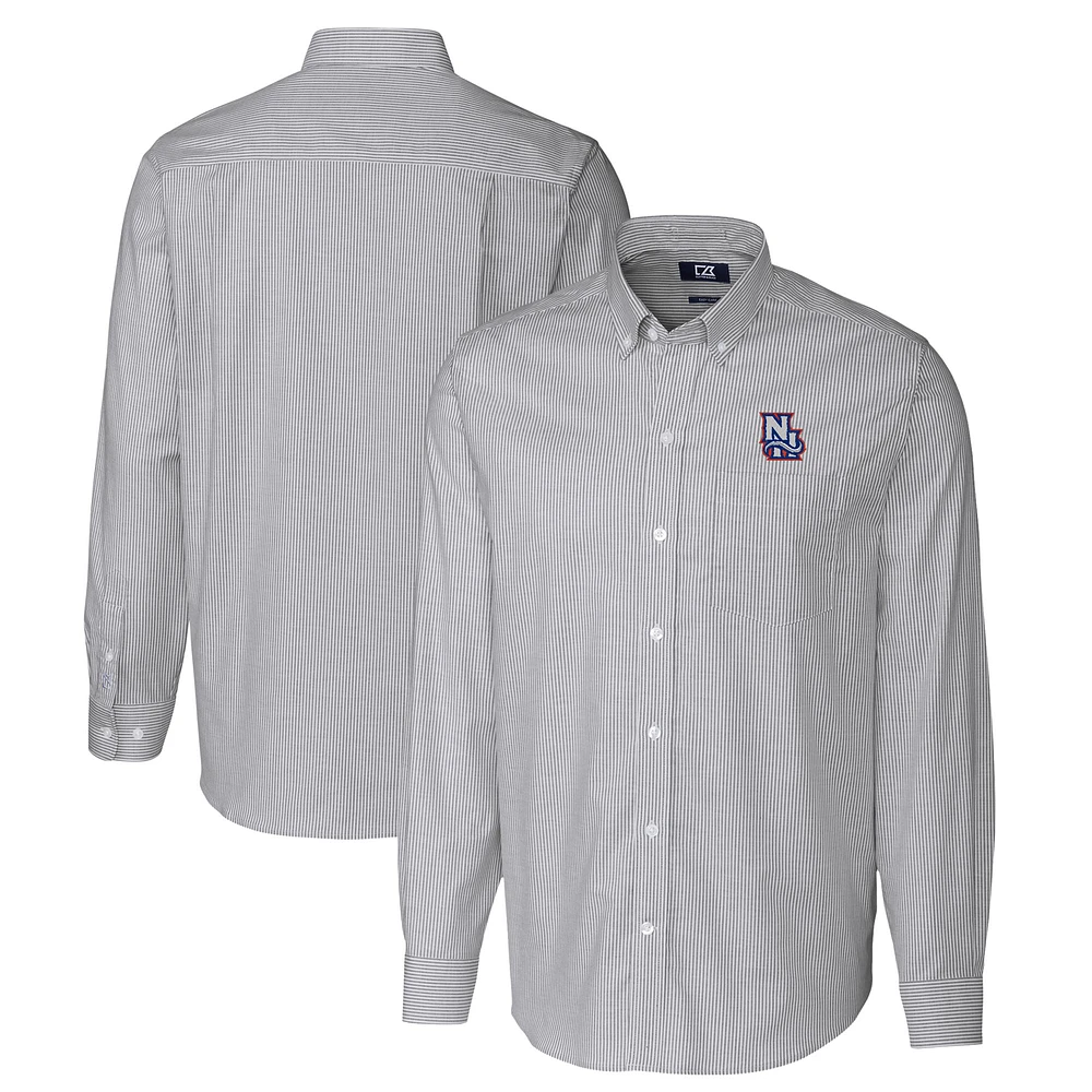 Men's Cutter & Buck Charcoal New Hampshire Fisher Cats Oxford Stretch Stripe Long Sleeve Button-Down Dress Shirt