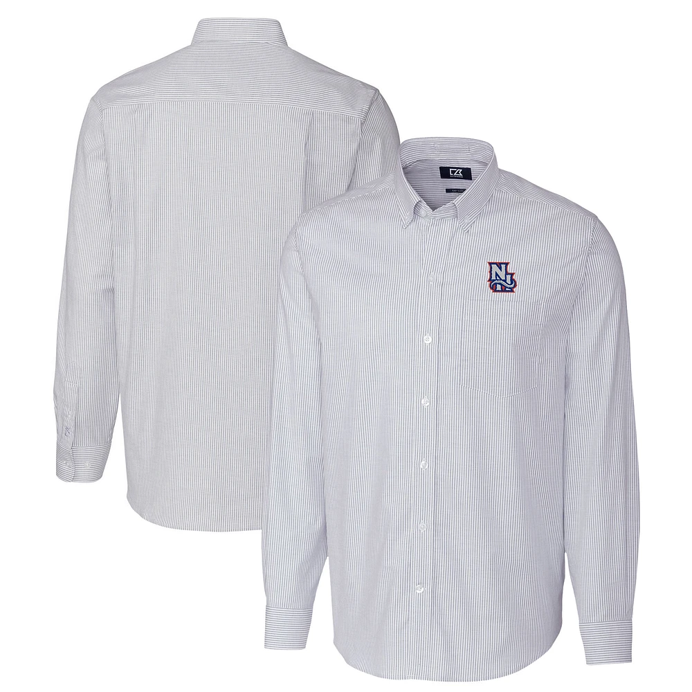 Men's Cutter & Buck Light Blue New Hampshire Fisher Cats Oxford Stretch Stripe Long Sleeve Button-Down Dress Shirt
