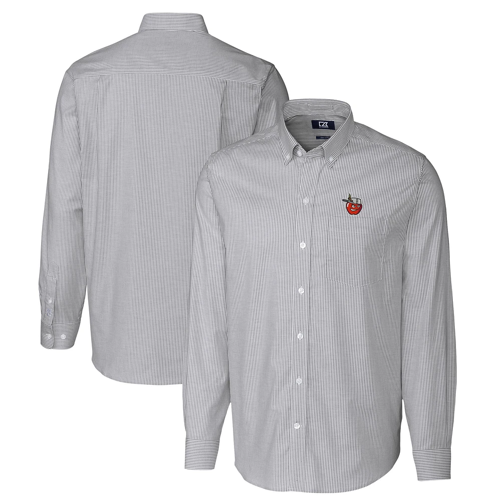 Men's Cutter & Buck Charcoal Fort Wayne TinCaps Oxford Stretch Stripe Long Sleeve Button-Down Dress Shirt