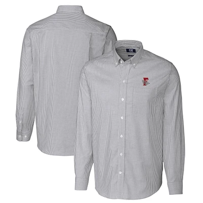 Men's Cutter & Buck Charcoal Fresno Grizzlies Oxford Stretch Stripe Long Sleeve Button-Down Dress Shirt