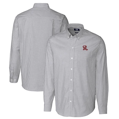 Men's Cutter & Buck Charcoal Frisco RoughRiders Oxford Stretch Stripe Long Sleeve Button-Down Dress Shirt