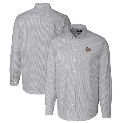 Men's Cutter & Buck Charcoal Norfolk Tides Oxford Stretch Stripe Long Sleeve Button-Down Dress Shirt