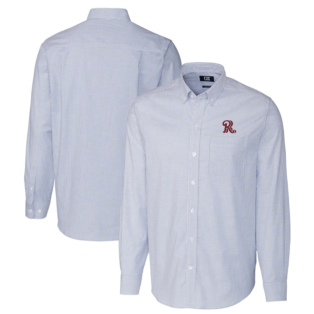 Men's Cutter & Buck Blue Frisco RoughRiders Oxford Stretch Stripe Long Sleeve Button-Down Dress Shirt