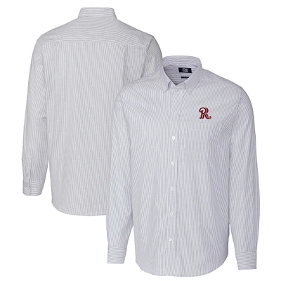 Men's Cutter & Buck Light Blue Frisco RoughRiders Oxford Stretch Stripe Long Sleeve Button-Down Dress Shirt