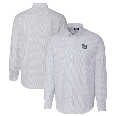 Men's Cutter & Buck Light Blue San Antonio Missions Oxford Stretch Stripe Long Sleeve Button-Down Dress Shirt