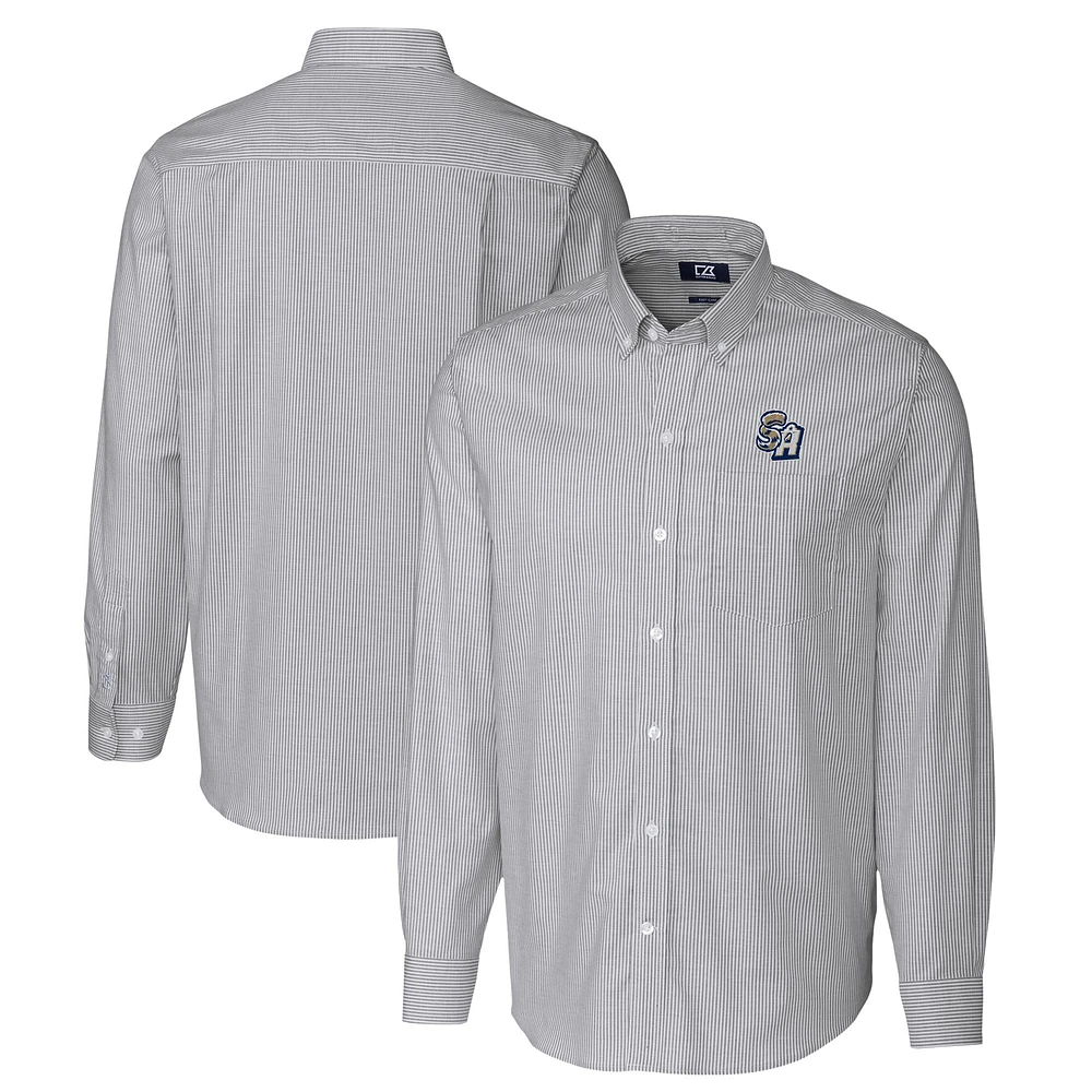 Men's Cutter & Buck Charcoal San Antonio Missions Oxford Stretch Stripe Long Sleeve Button-Down Dress Shirt