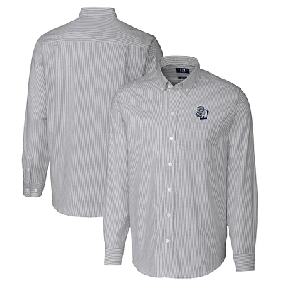 Men's Cutter & Buck Charcoal San Antonio Missions Oxford Stretch Stripe Long Sleeve Button-Down Dress Shirt