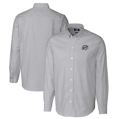 Men's Cutter & Buck Charcoal Omaha Storm Chasers Oxford Stretch Stripe Long Sleeve Button-Down Dress Shirt