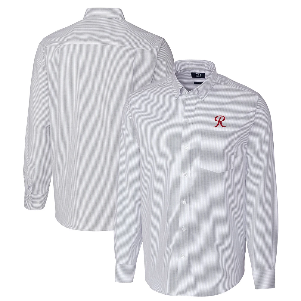 Men's Cutter & Buck Light Blue Tacoma Rainiers Oxford Stretch Stripe Long Sleeve Button-Down Dress Shirt