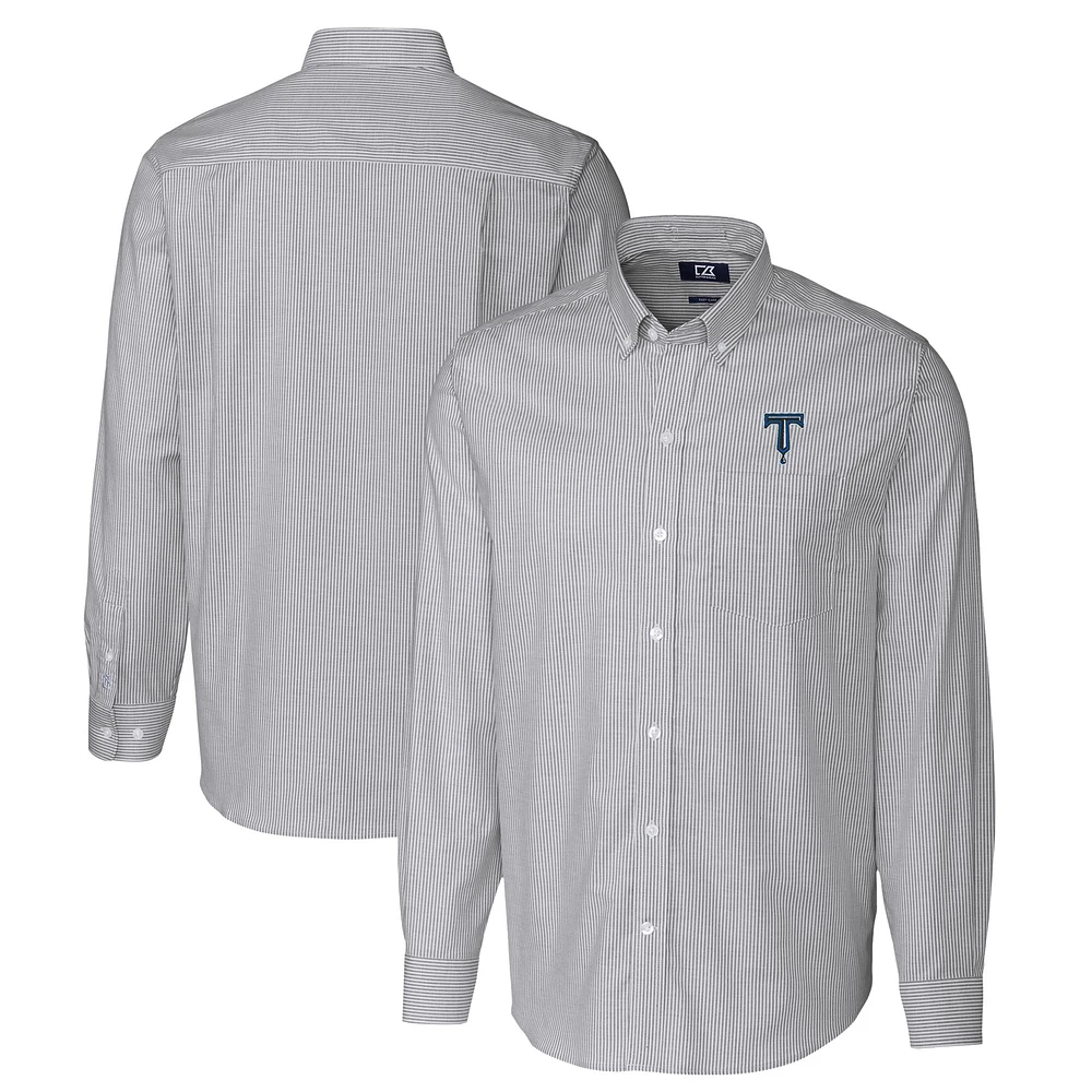 Men's Cutter & Buck Charcoal Tulsa Drillers Oxford Stretch Stripe Long Sleeve Button-Down Dress Shirt
