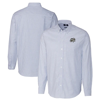 Men's Cutter & Buck Blue Omaha Storm Chasers Oxford Stretch Stripe Long Sleeve Button-Down Dress Shirt