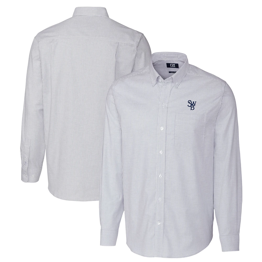 Men's Cutter & Buck Light Blue Scranton Wilkes-Barre RailRiders Oxford Stretch Stripe Long Sleeve Button-Down Dress Shirt