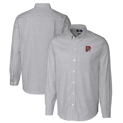 Men's Cutter & Buck Charcoal Portland Sea Dogs Oxford Stretch Stripe Long Sleeve Button-Down Dress Shirt