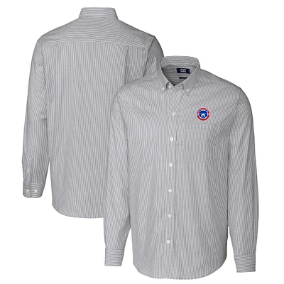 Men's Cutter & Buck Charcoal South Bend Cubs Oxford Stretch Stripe Long Sleeve Button-Down Dress Shirt