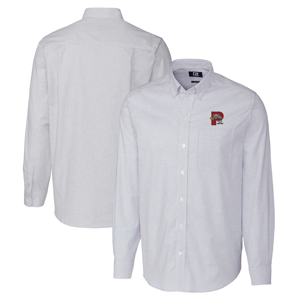 Men's Cutter & Buck Light Blue Portland Sea Dogs Oxford Stretch Stripe Long Sleeve Button-Down Dress Shirt