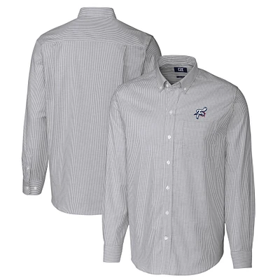 Men's Cutter & Buck Charcoal Reading Fightin Phils Oxford Stretch Stripe Long Sleeve Button-Down Dress Shirt
