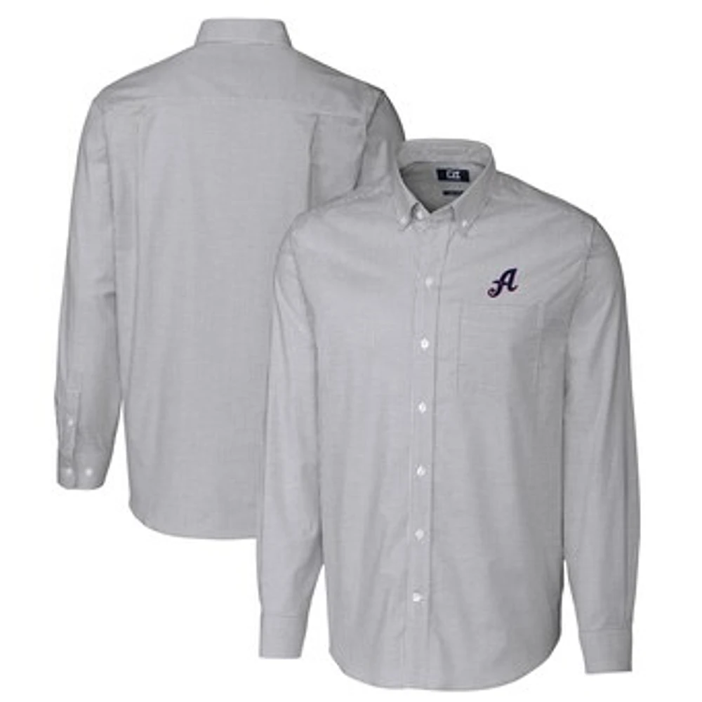Men's Cutter & Buck Charcoal Reno Aces Oxford Stretch Stripe Long Sleeve Button-Down Dress Shirt