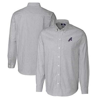 Men's Cutter & Buck Charcoal Reno Aces Oxford Stretch Stripe Long Sleeve Button-Down Dress Shirt