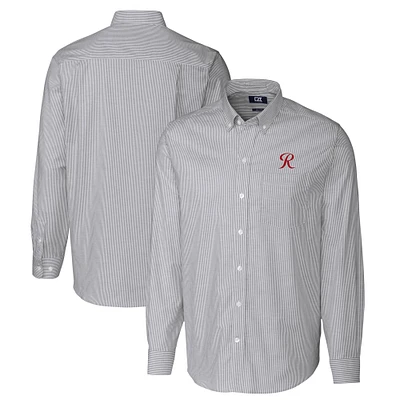 Men's Cutter & Buck Charcoal Tacoma Rainiers Oxford Stretch Stripe Long Sleeve Button-Down Dress Shirt