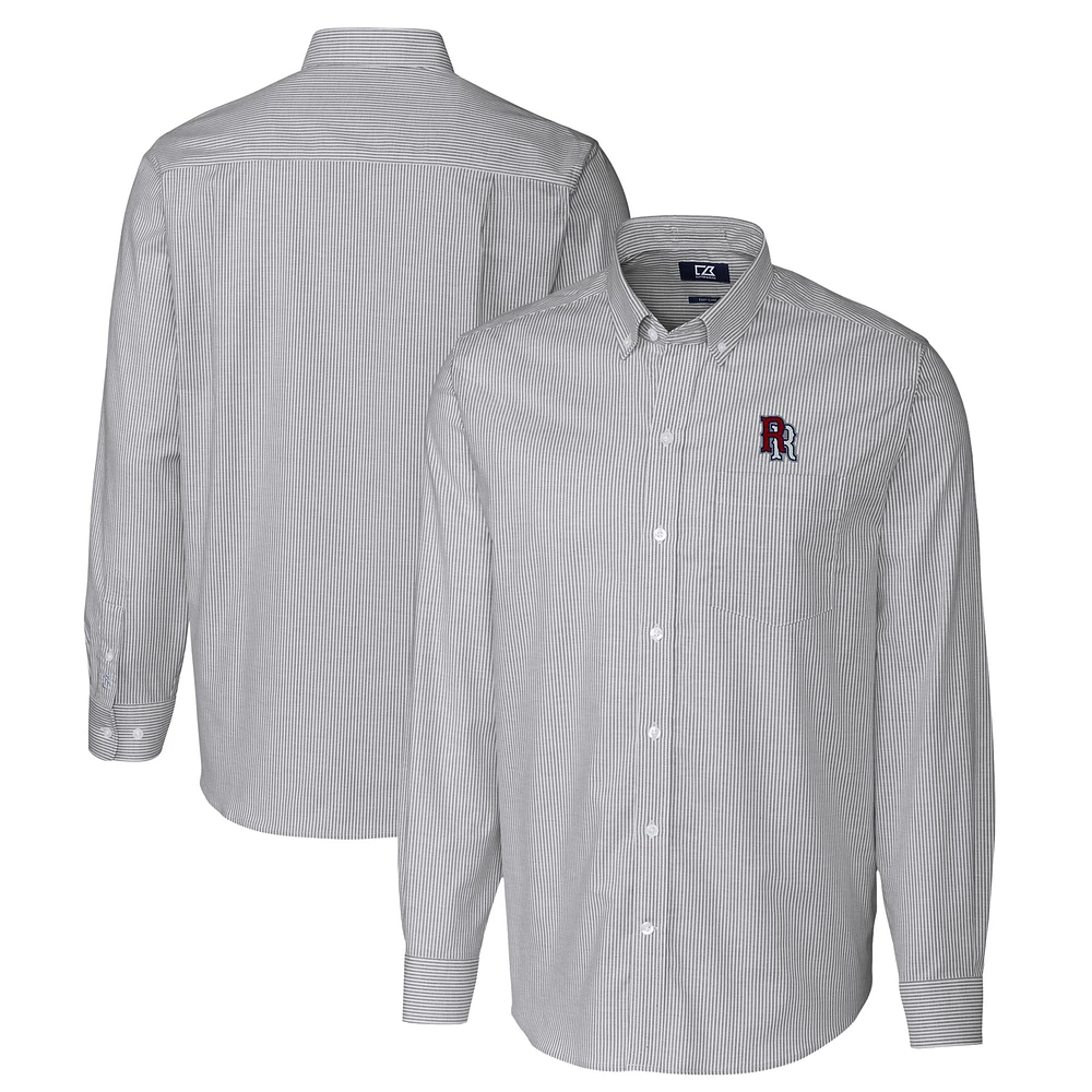 Men's Cutter & Buck Charcoal Round Rock Express Oxford Stretch Stripe Long Sleeve Button-Down Dress Shirt