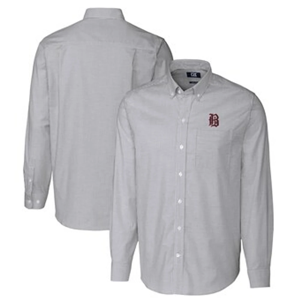 Men's Cutter & Buck Charcoal Birmingham Barons Oxford Stretch Stripe Long Sleeve Button-Down Dress Shirt
