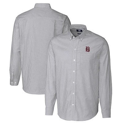 Men's Cutter & Buck Charcoal Birmingham Barons Oxford Stretch Stripe Long Sleeve Button-Down Dress Shirt