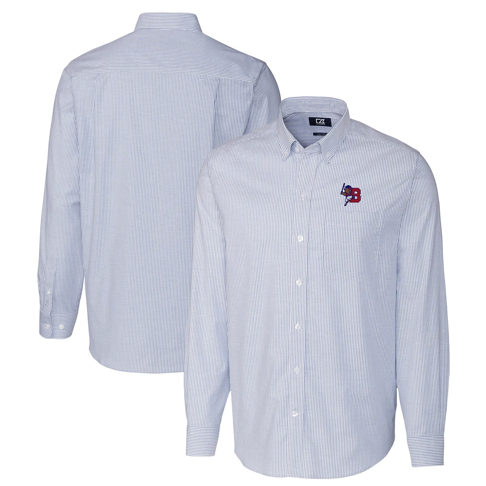 Men's Cutter & Buck Blue Buffalo Bisons Oxford Stretch Stripe Long Sleeve Button-Down Dress Shirt
