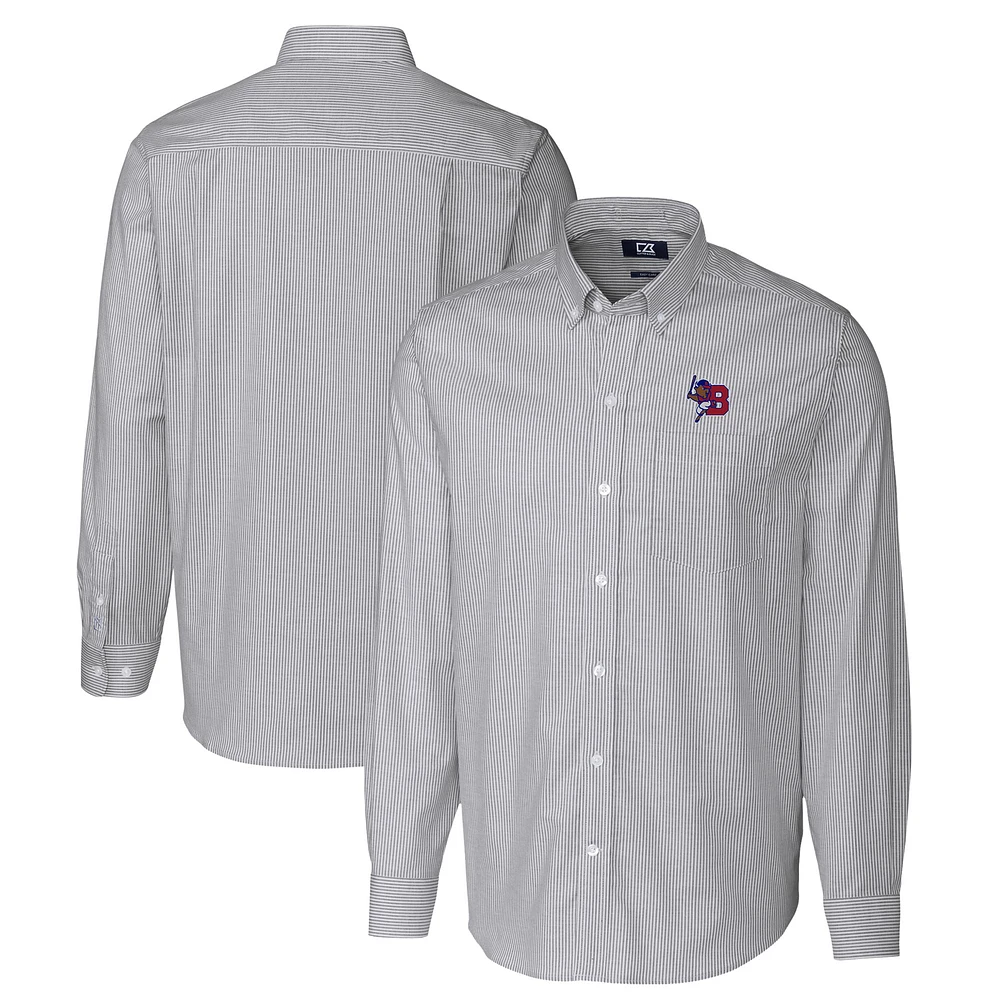 Men's Cutter & Buck Charcoal Buffalo Bisons Oxford Stretch Stripe Long Sleeve Button-Down Dress Shirt