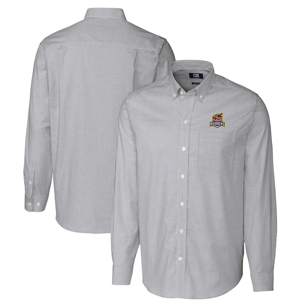 Men's Cutter & Buck Charcoal Toledo Mud Hens Oxford Stretch Stripe Long Sleeve Button-Down Dress Shirt