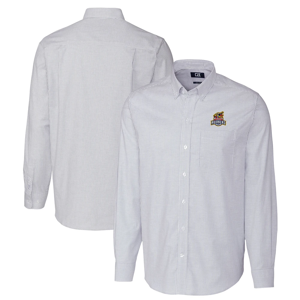 Men's Cutter & Buck Light Blue Toledo Mud Hens Oxford Stretch Stripe Long Sleeve Button-Down Dress Shirt