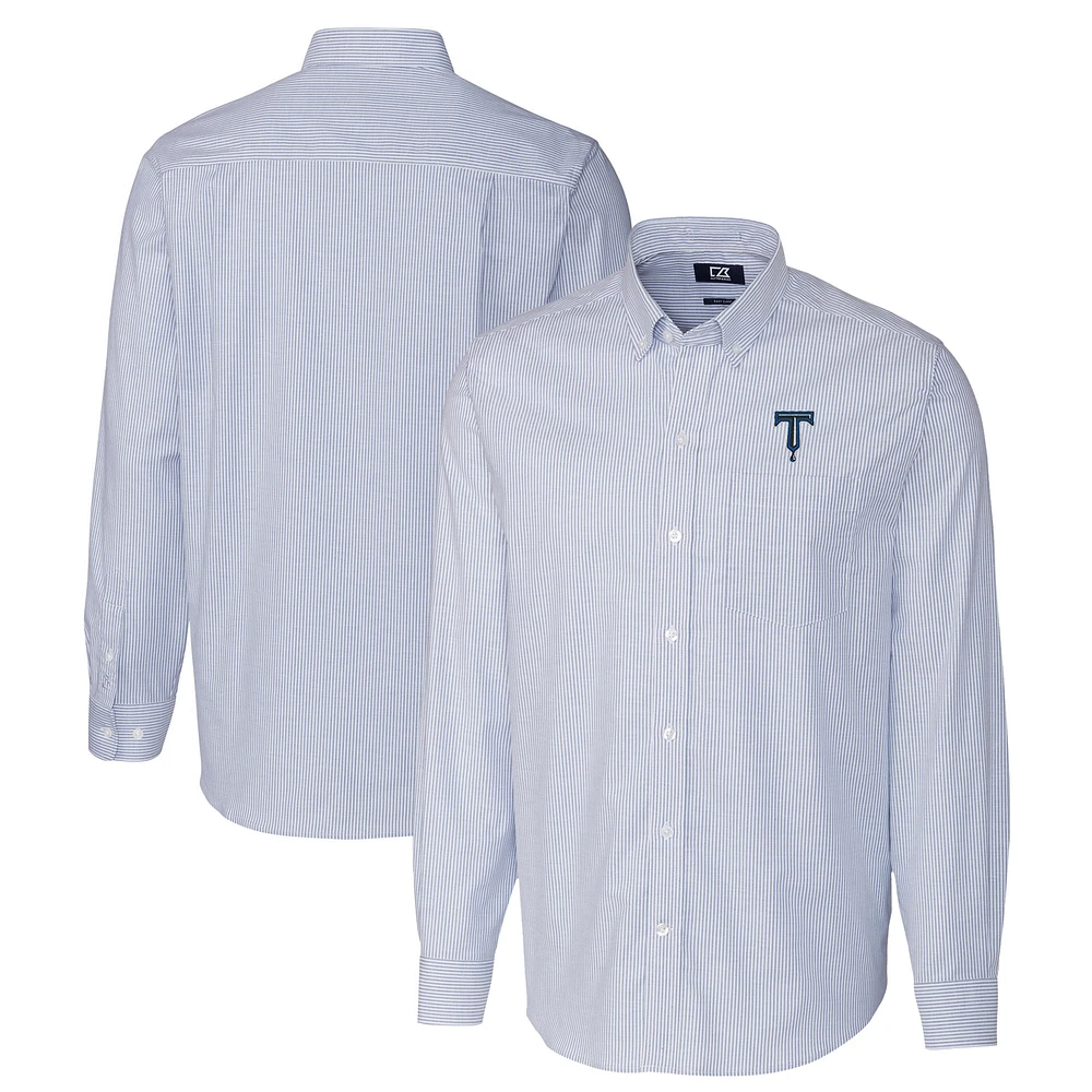 Men's Cutter & Buck Blue Tulsa Drillers Oxford Stretch Stripe Long Sleeve Button-Down Dress Shirt