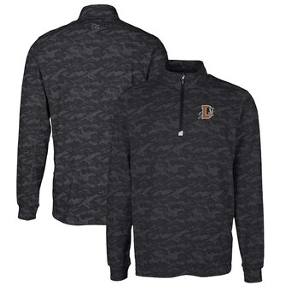 Men's Cutter & Buck Black Durham Bulls Traverse Camo Print Stretch Quarter-Zip Pullover Top