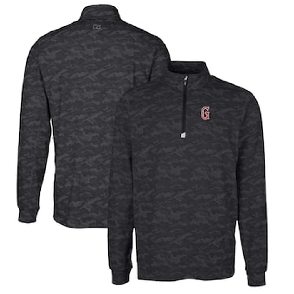 Men's Cutter & Buck Black Greenville Drive Traverse Camo Print Stretch Quarter-Zip Pullover Top