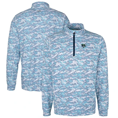 Men's Cutter & Buck Light Blue Gwinnett Stripers Traverse Camo Print Stretch Quarter-Zip Pullover Top