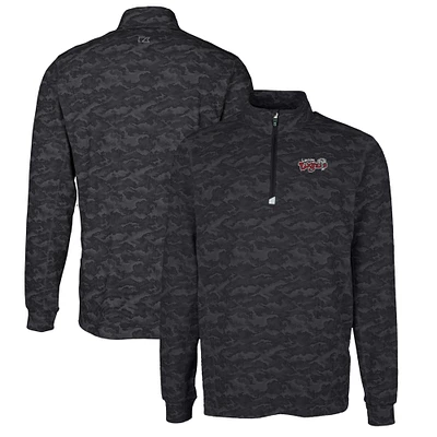 Men's Cutter & Buck Black Lansing Lugnuts Traverse Camo Print Stretch Quarter-Zip Pullover Top