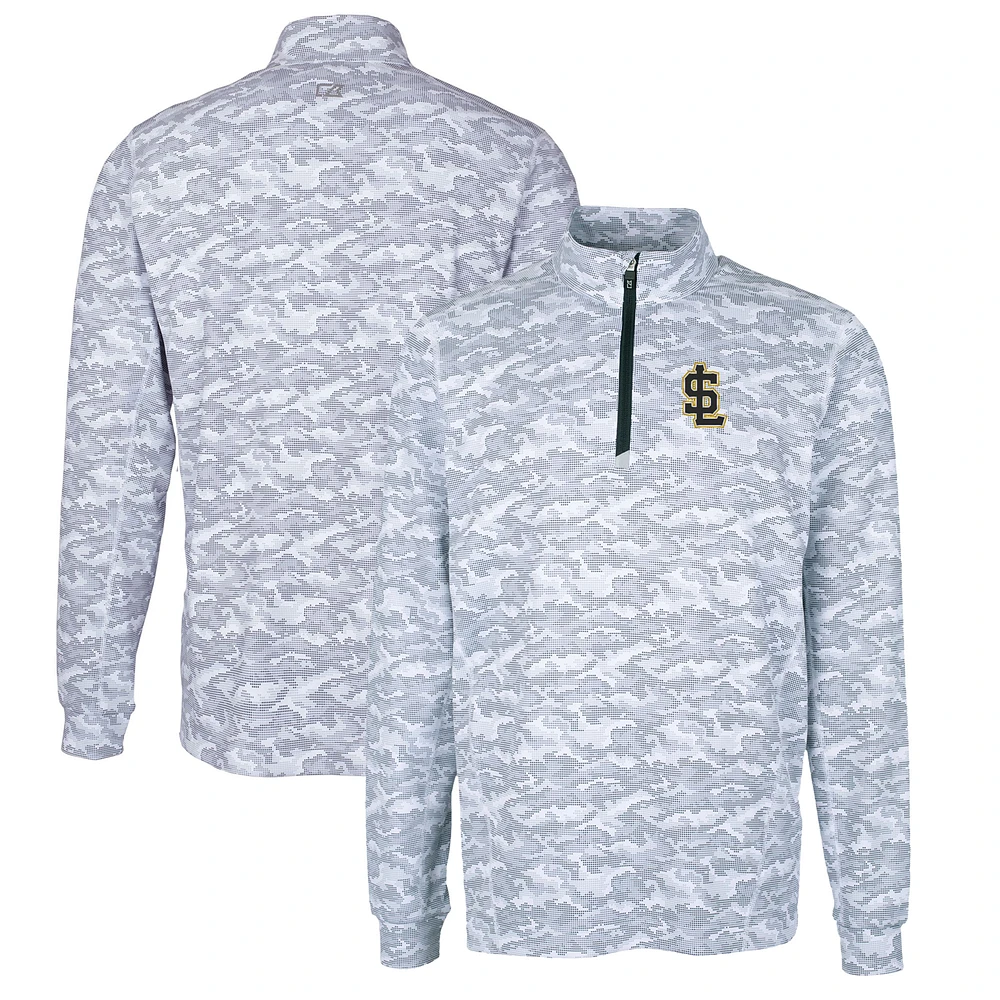 Men's Cutter & Buck Charcoal Salt Lake Bees Traverse Camo Print Stretch Quarter-Zip Pullover Top