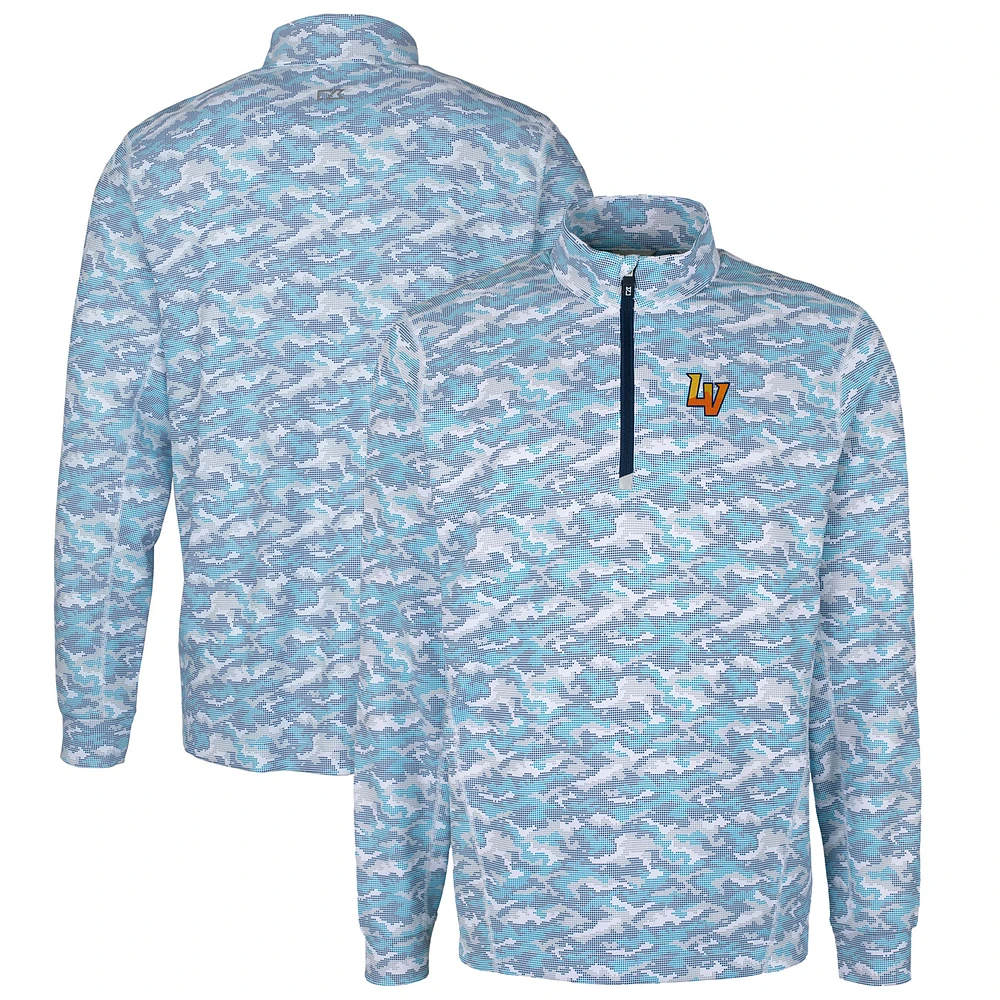 Men's Cutter & Buck Light Blue Las Vegas Aviators Traverse Camo Print Stretch Quarter-Zip Pullover Top