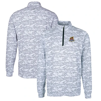 Men's Cutter & Buck Charcoal Toledo Mud Hens Traverse Camo Print Stretch Quarter-Zip Pullover Top