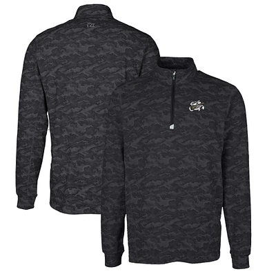 Men's Cutter & Buck Black Omaha Storm Chasers Traverse Camo Print Stretch Quarter-Zip Pullover Top