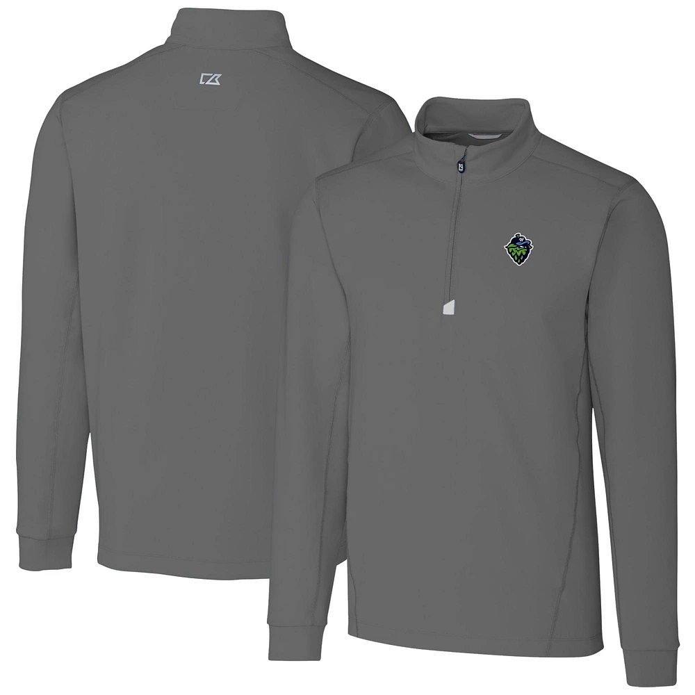 Men's Cutter & Buck Gray Hillsboro Hops Traverse Stretch Quarter-Zip Pullover Top