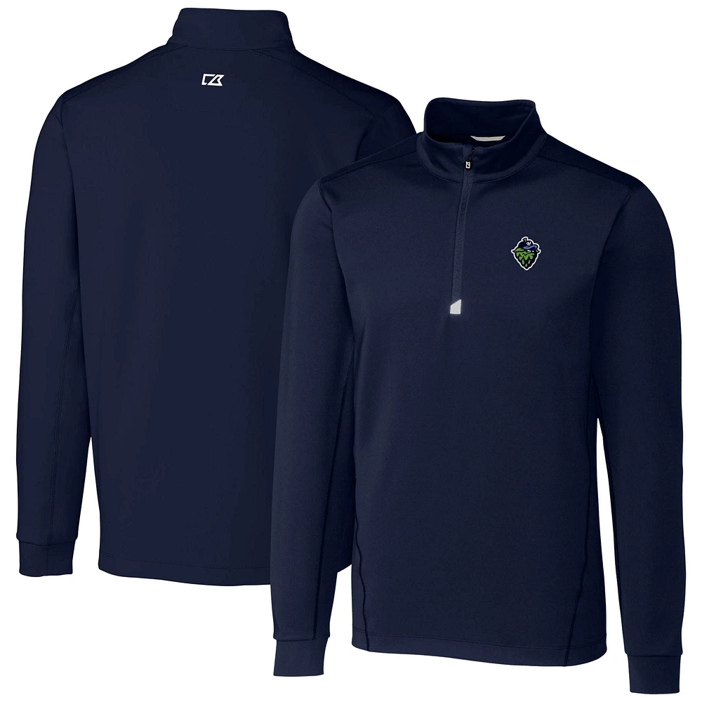 Men's Cutter & Buck Navy Hillsboro Hops Traverse Stretch Quarter-Zip Pullover Top