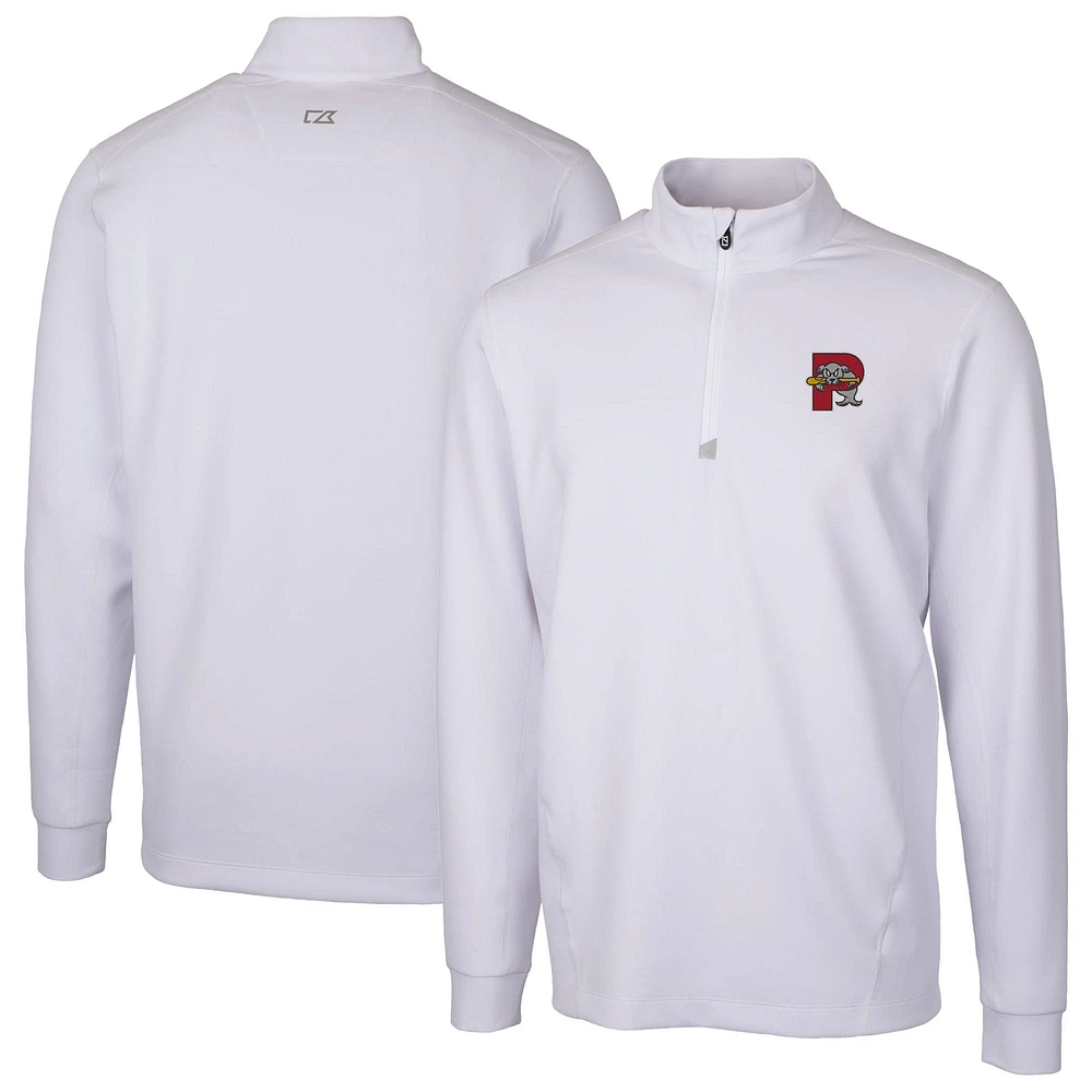 Men's Cutter & Buck White Portland Sea Dogs Traverse Stretch Quarter-Zip Pullover Top