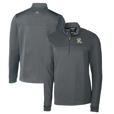 Men's Cutter & Buck Gray Frisco RoughRiders Traverse Stripe Stretch Quarter-Zip Pullover Top