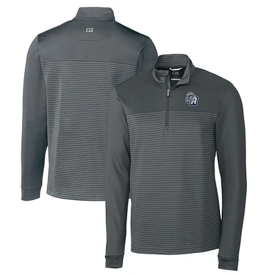 Men's Cutter & Buck Gray San Antonio Missions Traverse Stripe Stretch Quarter-Zip Pullover Top