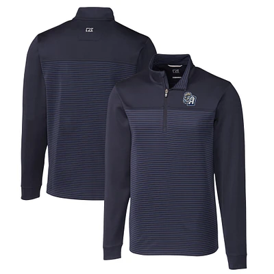 Men's Cutter & Buck Navy San Antonio Missions Traverse Stripe Stretch Quarter-Zip Pullover Top