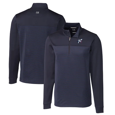 Men's Cutter & Buck Navy Reading Fightin Phils Traverse Stripe Stretch Quarter-Zip Pullover Top