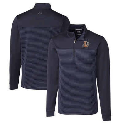 Men's Cutter & Buck Navy Durham Bulls Traverse Stripe Stretch Quarter-Zip Pullover Top