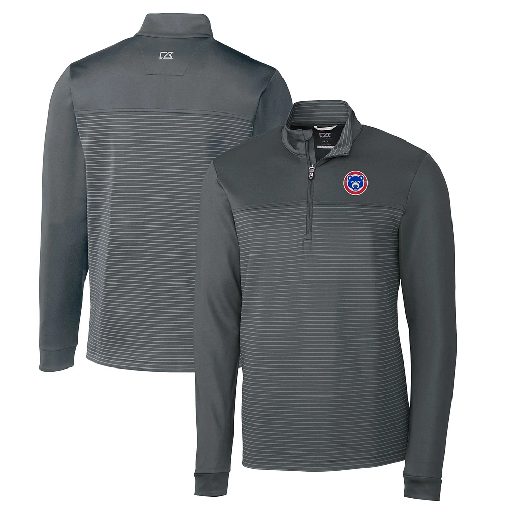 Men's Cutter & Buck Gray South Bend Cubs Traverse Stripe Stretch Quarter-Zip Pullover Top